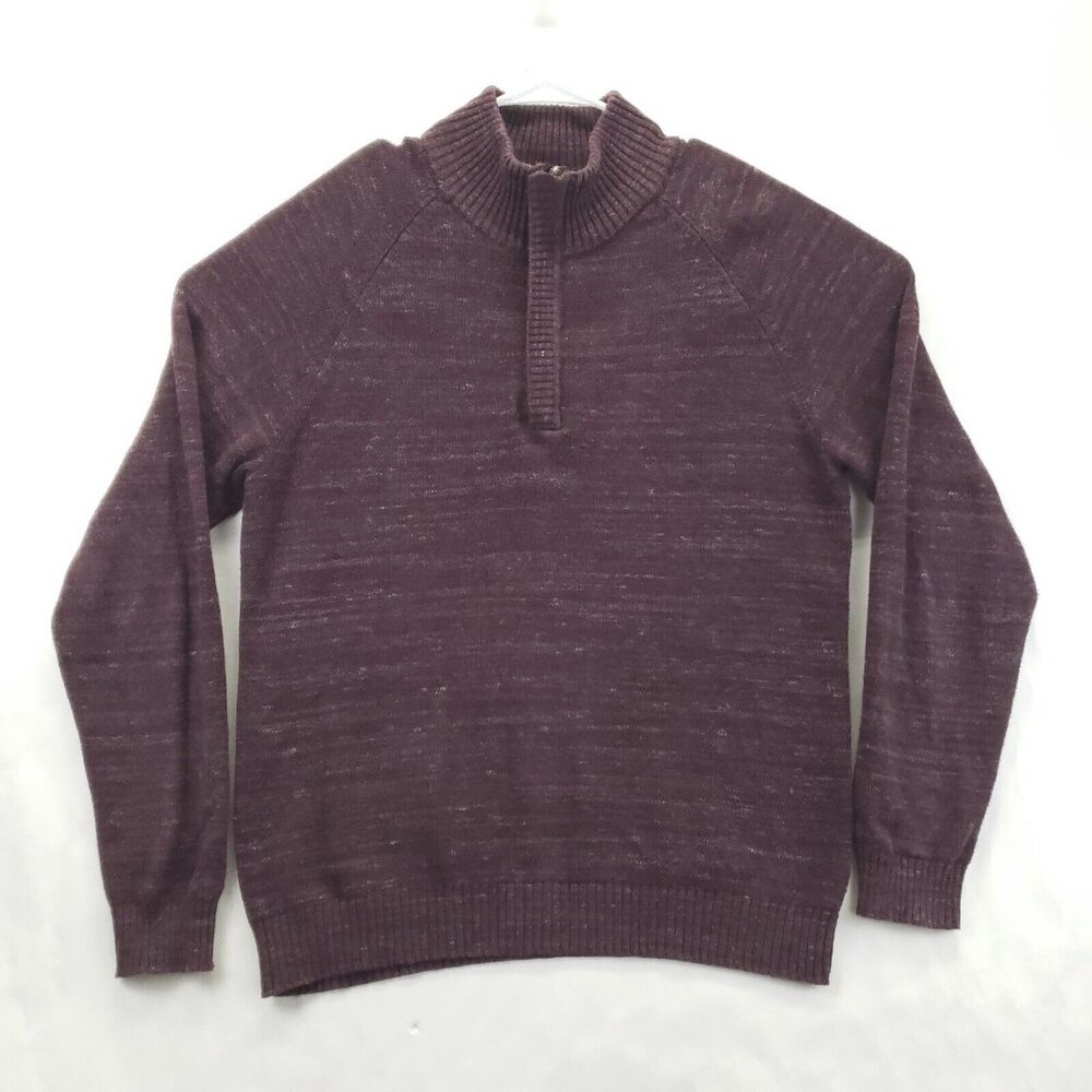 Vintage Weatherproof Sweater Mens Large Burgundy 100% Cotton Mock Neck 1/4 Zip